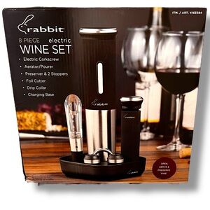 Electric Wine Opener Rabbit Set 8 Piece Set W/Foil Cutter, Aerator, Stoppers NEW